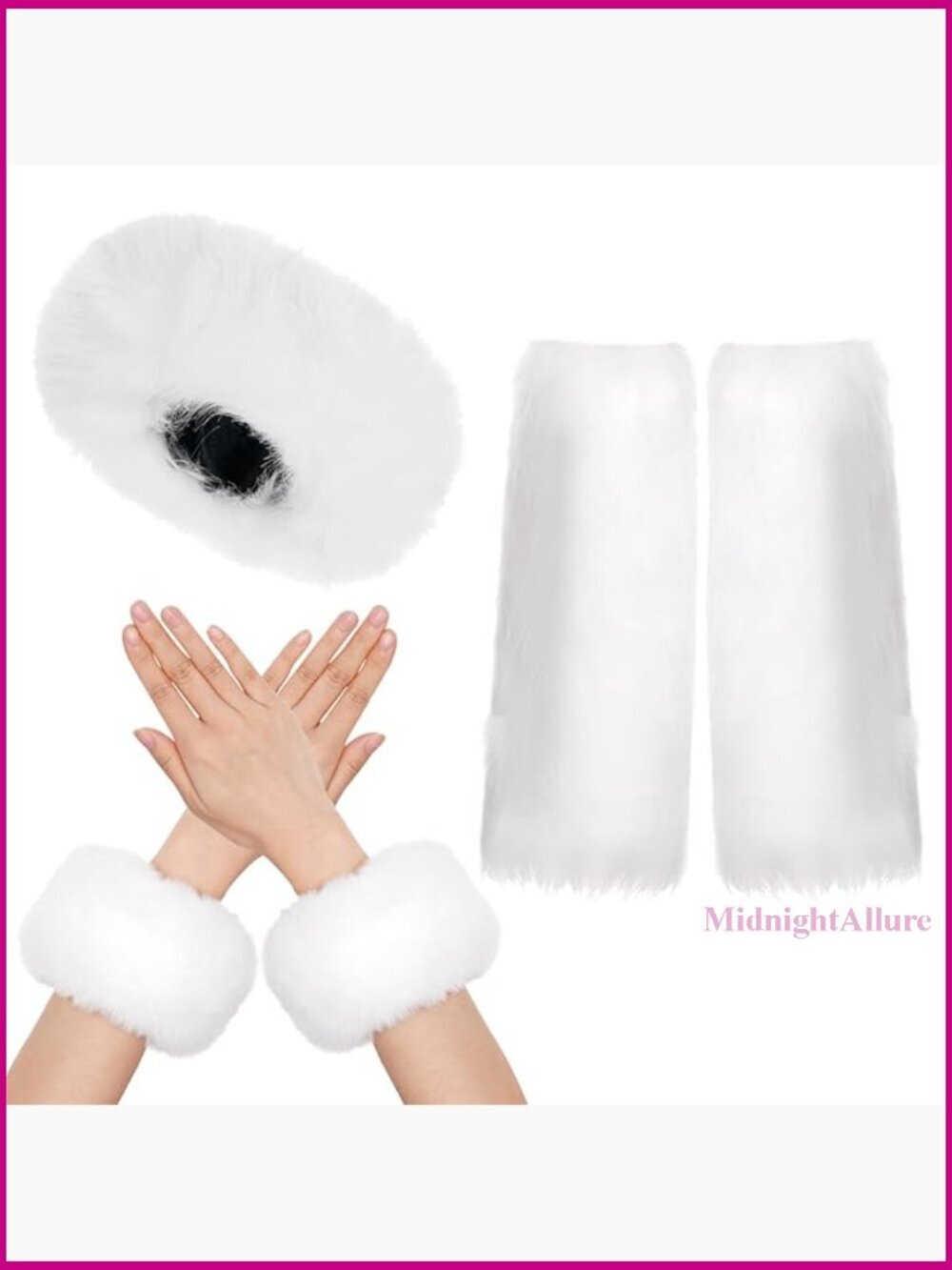 Faux Fur Headband Set with Leg Warmers and Wrist Cuffs for Women Winter